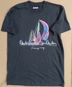 Vintage Hanes Fifty-fifty Corning NY hergestellt in den USA schwarz Einzelnaht ausgezeichnet 18 Grube - Bild 1 von 5