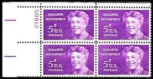 ELEANOR ROOSEVELT US #1236 FIRST LADY COMMEMORATIVE MNH VF 5c STAMP PLATE BLOCK - Picture 1 of 2