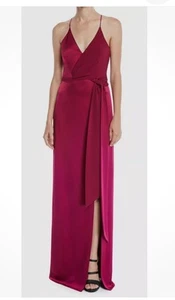 $495 Halston Heritage Dark Pink Satin-Backed Sash Crepe Gown Size 4 NWT - Picture 1 of 7