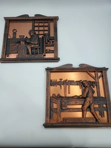 Dos arte de pared rústico de carpintero y calderero vintage de Coppercraft Guild 3D - Imagen 1 de 6