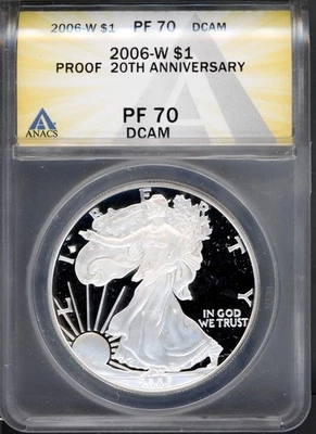 2006-W $1 Silver American Eagle Proof 70 DCAM ANACS # 7953494 + Bonus - Image 1 of 2