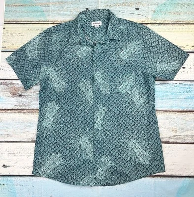 Camisa Haggar Hombres Talla M Piña Hawaiana Elastizada Azul Teal Botón Manga Corta Foto 1 de 4
