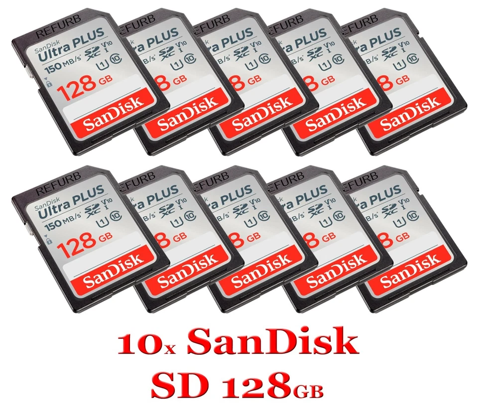 LOT 10x SanDisk - Ultra PLUS 128GB SDXC UHS-I Memory Card 150MB/s - Image 1 of 4