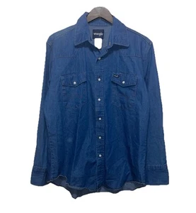Wrangler Denim Herren Hemd Large Blau Chambray Pearl Snap Western Rodeo Cowboy - Bild 1 von 7