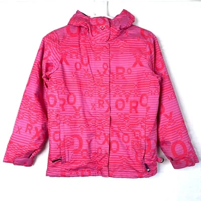 Roxy All over Logo Snowboard Ski Hooded Snow Jacket Youth Girls 12 L Purple Pink - Image 1 of 4