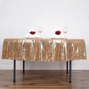 90" Gold SEQUIN ROUND TABLECLOTH Wedding Party Catering Linens Reception SALE - Picture 1 of 4