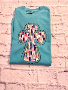 ~CUSTOM MADE TSHIRT COMFORT COLORS LAGOON BLUE MEDIUM CROSS~ - Picture 1 of 1