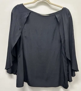MILLY Blouse Boat Neck Silk 3/4-Bell Sleeve Black Women's Size 10 - Picture 1 of 4
