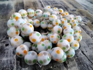 Handmade Lampwork Glass, 10mm, Polka Dot Sunshine, 20 Pce - Picture 1 of 2