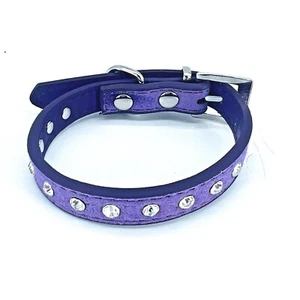 Rhinestone XS Pet Collar Leather Bling Dog Cat Puppy Adjustable Purple USA Ship - Picture 1 of 10