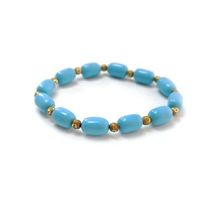 Pulsera de latón elástico con cuentas de baguette turquesa sintética azul 44,90 quilates 6" - Imagen 1 de 5