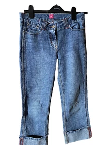New Look Jeans Women Medium Cropped Rolled Up Stretch Red Stitch - Picture 1 of 7