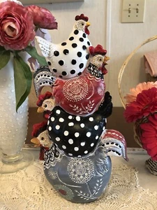exhart Hens & Roosters Stacked Chickens Farmhouse Garden Decor Resin 12” China - Picture 1 of 12