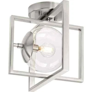 Progress Lighting Atwell 10" 1-Light Brushed Nickel Semi-Flush Mount Clear Glass - Picture 1 of 10