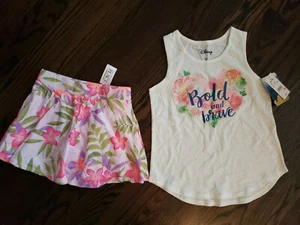 Lot 2 NWT CHILDREN'S PLACE FLORAL SKORT DISNEY BOLD BRAVE TANK PINK GREEN M 7/8 - Picture 1 of 7