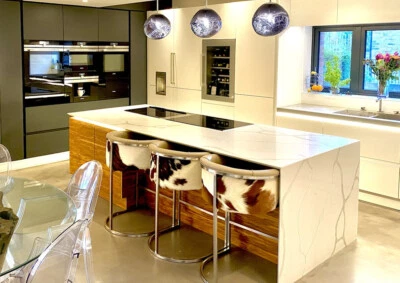 £2200 BESPOKE COUNTER BAR STOOLS BRUSHED STEEL CHAIRS LEATHER COWHIDE (GAUCHO) - Image 1 of 4