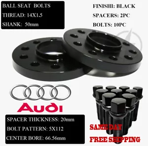 2PC FIT AUDI/PORSCHE 20MM HUB CENTRIC WHEEL SPACER5X112 CB66.56MM+BALL SEAT BOLT - Picture 1 of 6