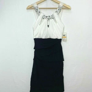 City Studio Juniors Size Small Party Dress Black and Ivory with Beaded Neckline - Picture 1 of 7