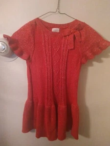 CRB GIRL SWEATER DRESS WITH METALLIC ACCENTS BOW SIZE S/C (7-8). - Picture 1 of 4