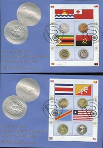NAZIONI UNITE SET COMPLETO NY, GINEVRA & VIENNA 2015 FOGLI MONETE/BANDIERA SU 6 FDC - Foto 1 di 2