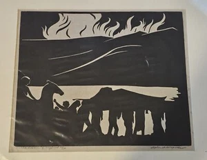 Grabado en madera firmado por Stephen de Hospodar edición limitada 26/5 entierro de Siegfried original - Imagen 1 de 9