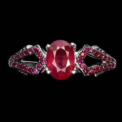 925 Sterling Silver Ring Oval Ruby 7x5mm Ruby Round Diamond Cut Gemstone Size 7 - Image 1 of 4