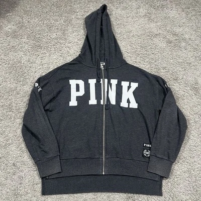 Y2K VS Victoria’s Secret ROSA Sudadera con Capucha Cremallera Gris Cordón Talla Pequeña Foto 1 de 4