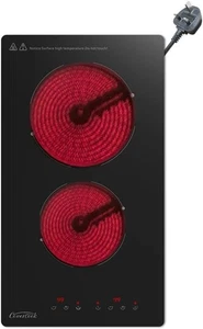Ceramic Hob 30cm, Plug in 2 Zones Electric Hob Black Glass Smooth Worktop 2900w - Picture 1 of 7