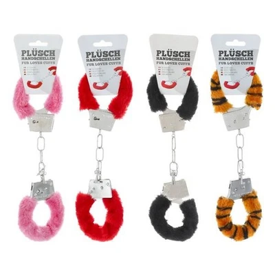 Plüsch-Handschellen Sträfling Kostüm JGA rot rosa schwarz getigert 129173613 - Bild 1 von 3