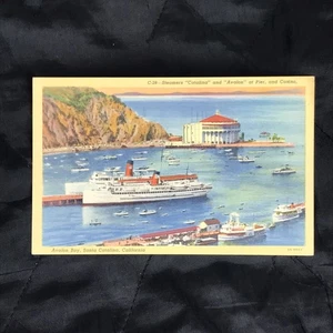 Postal Vintage Vapores Catalina Avalon Pier Bay Casino California Barco Océano - Imagen 1 de 3