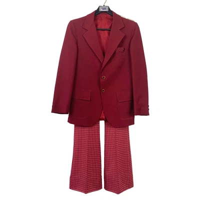 Vintage JcPenney Farah Towncraft Red Polyester Suit Shirt Pants Boys Medium - Image 1 of 4
