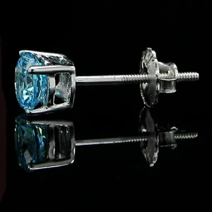 1Ct Lab Created Blue Diamond Men's Single Stud Earrings 14K White Gold Plated - Picture 1 of 3