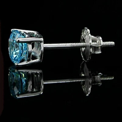 1Ct Lab Created Blue Diamond Men's Single Stud Earrings 14K White Gold Plated - Image 1 of 3