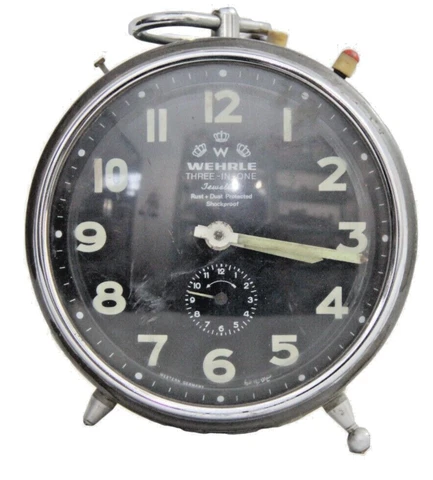 1950'S WEHRLE VINTAGE  3 - IN -1  EXTRA LARGE ALARM  CLOCK MADE IN WEST GERMANY Cover