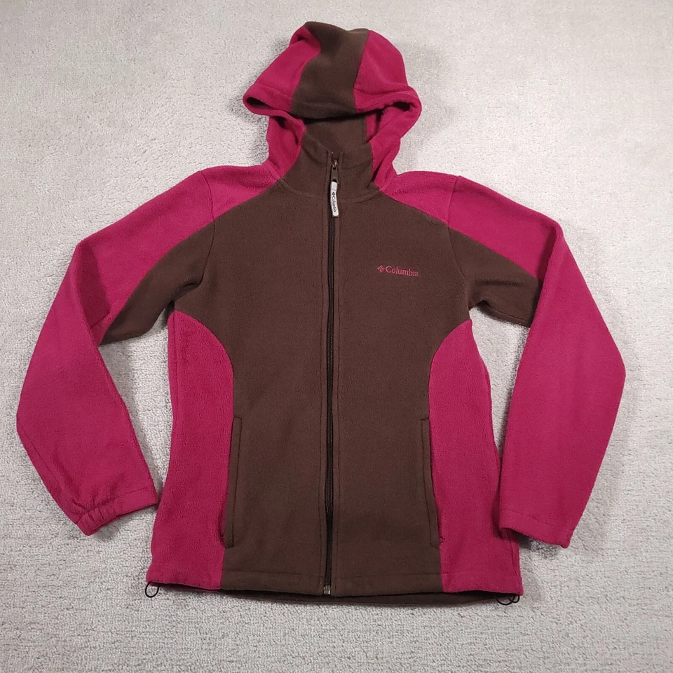 Columbia Sudadera con Capucha Mujer Mediana Marrón Rosa Bloque de Color Cremallera Completa Sudadera Chaqueta Foto 1 de 4