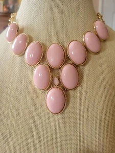 Pink Waterfall Bib Statement Necklace in Gold Tone Settings & Chain - Picture 1 of 3
