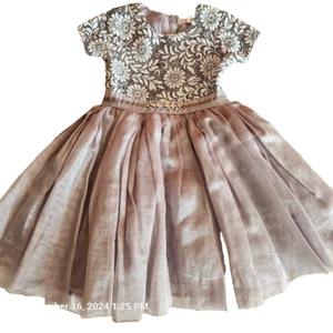 Angel &Rocket Embroidered Top Dress Full Lined Grey Skirt Size 3 Girls Buttons - Picture 1 of 12