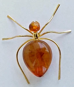 RUSSIA SOVIET BALTIC SEA AMBER GOLD SPIDER BROOCH JEWELRY  老琥珀 PIN PENDANT CHARM - Picture 1 of 24