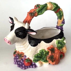 Cow Basket Ceramic with Vegetables Grapes Multicolor Signature Home Collection - Picture 1 of 12