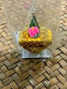 ON SALE!!! Candle Bowel Stack Pink Rose Banana Leaves Flower Golden Bowel - Picture 1 of 12