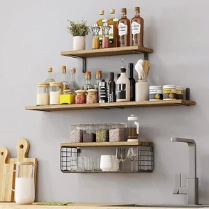 4PCS Wooden Floating Shelves Wall Mounted Display Storage Hold Book Shelf - Picture 1 of 8