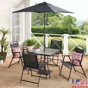 6-Piece Outdoor Patio Dining Set W/ 4 Foldable Chairs Square Glass Table New - Picture 1 of 9
