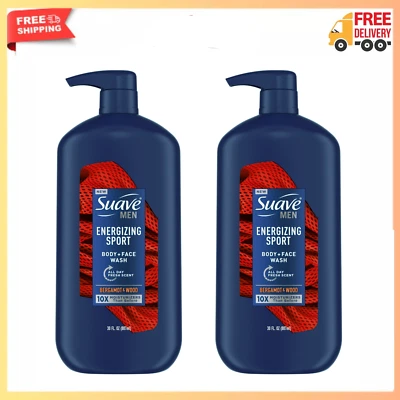 (Paquete de 2) Jabón corporal y facial Suave Men, deporte energizante, bergamota y madera, 30 oz Foto 1 de 4