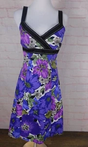 R&K Originals Floral Print Sleeveless Dress With Black Trim M - Picture 1 of 9