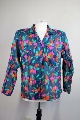 Vtg 80s Liz Claiborne 8 Floral Cotton Semi-Sheer Button-Up Blouse Top - Image 1 of 4