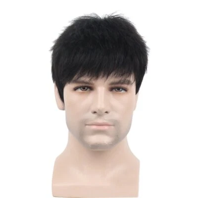 Seamless Short Straight 100% Real Human Hair Full Wig Toupee Pieces Wig For Men - Image 1 of 4