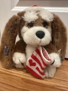Vintage 1988 Applause Kris Weihnachten Hund Plüsch Weihnachtsmütze Strumpf 9 Zoll neu Etikett - Bild 1 von 18