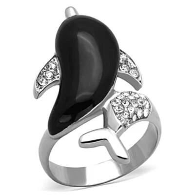 Anillo de delfín de plata para mujer Anillo negro Para mujer Anillo de acero inoxidable con esmalte Foto 1 de 4