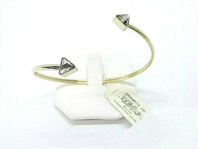 NUEVO BRAZALETE ABIERTO ORO FÓSIL PÁLIDO, PUNTAS CRISTALES GRISES S/ACERO, JOF00089 Foto 1 de 3