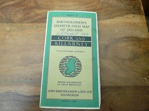 Bartholomew's Quarter inch Map of Ireland Cork & Killarney on cloth Sheet 4 1960 - Picture 1 of 14